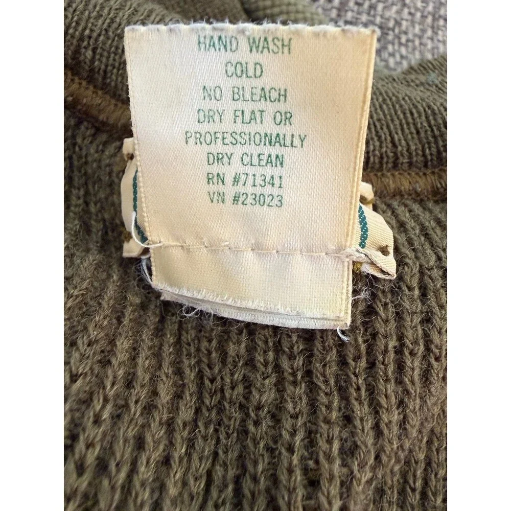 Vintage LL Bean Military Commando Henley Sweater 100% Wool USA Made 80s READ